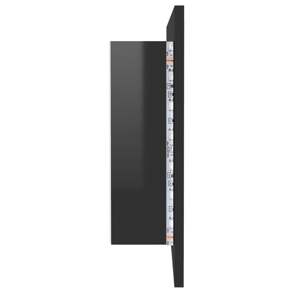 Badrumsspegel Spegelskåp LED Högglans Svart 90x12x45 cm akryl
