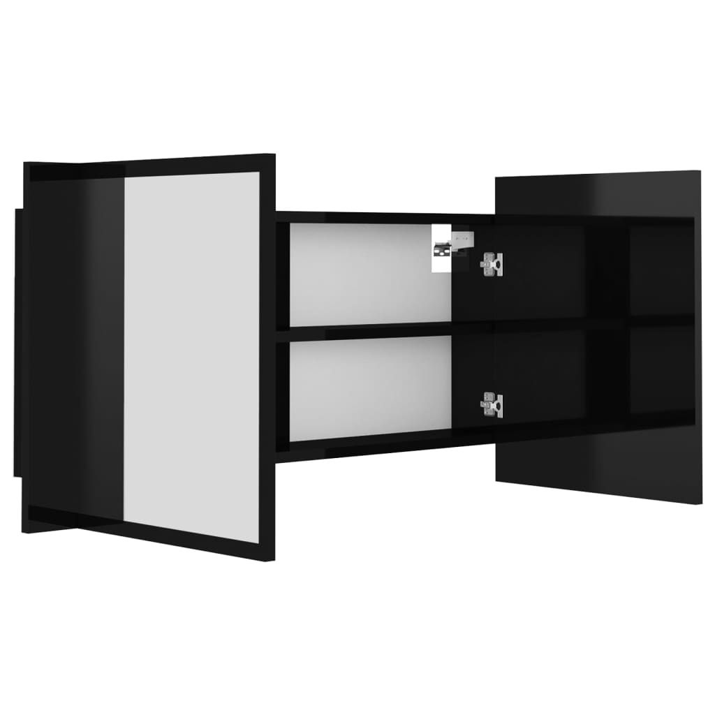 Badrumsspegel Spegelskåp LED Högglans Svart 90x12x45 cm akryl