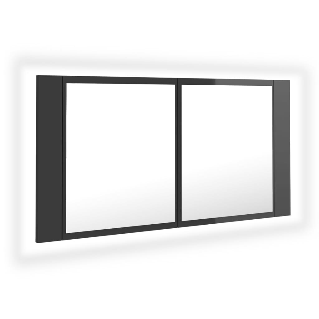 Badrumsspegel Spegelskåp LED Högglans Grå 90x12x45 cm akryl