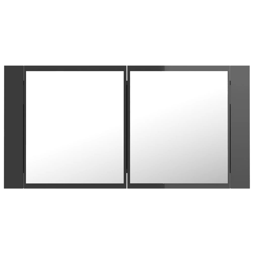 Badrumsspegel Spegelskåp LED Högglans Grå 90x12x45 cm akryl