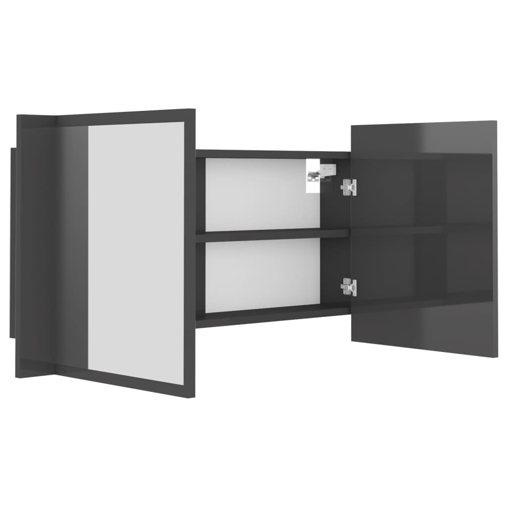 Badrumsspegel Spegelskåp LED Högglans Grå 90x12x45 cm akryl