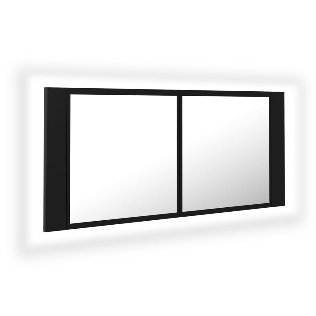 Badrumsspegel Spegelskåp LED Svart 100x12x45 cm akryl