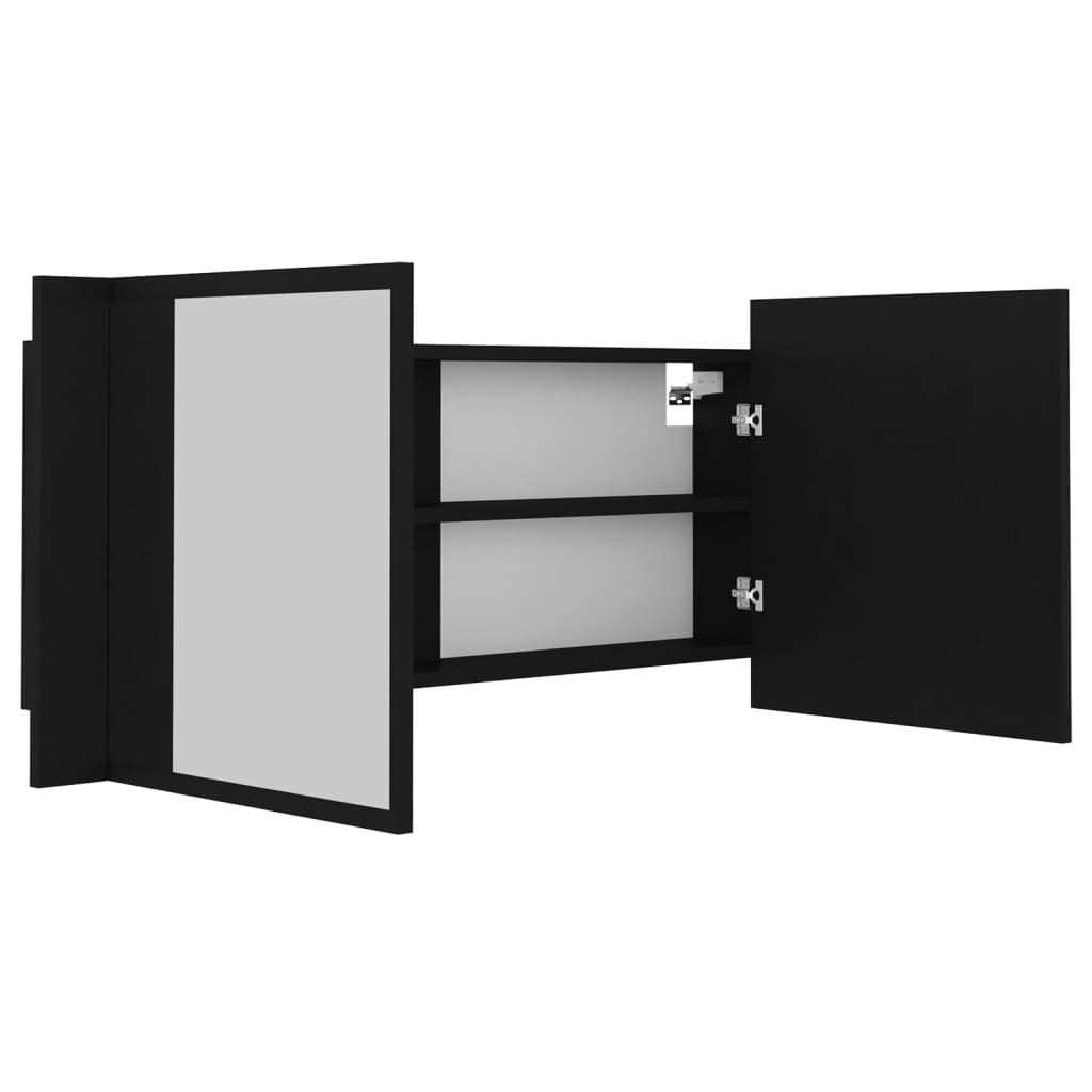 Badrumsspegel Spegelskåp LED Svart 100x12x45 cm akryl