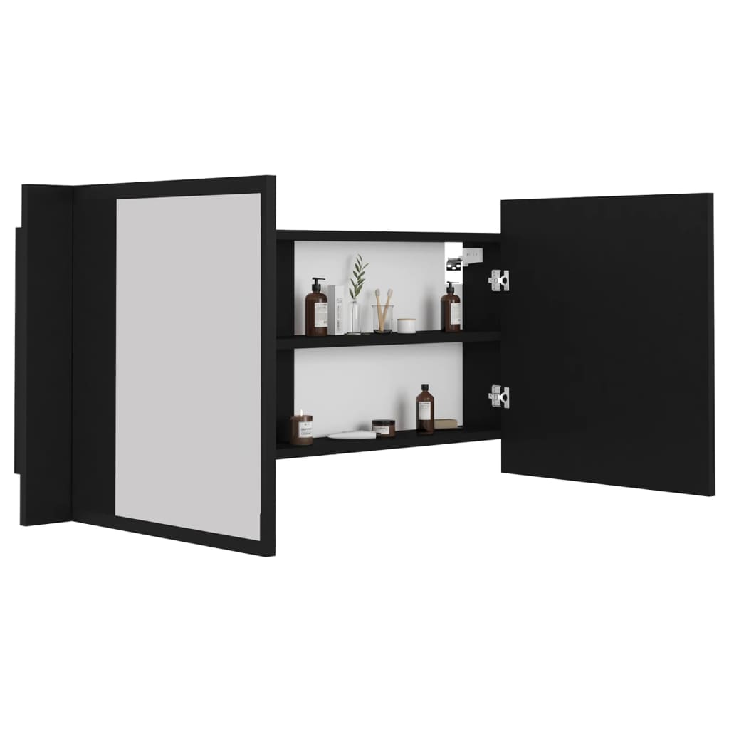 Badrumsspegel Spegelskåp LED Svart 100x12x45 cm akryl