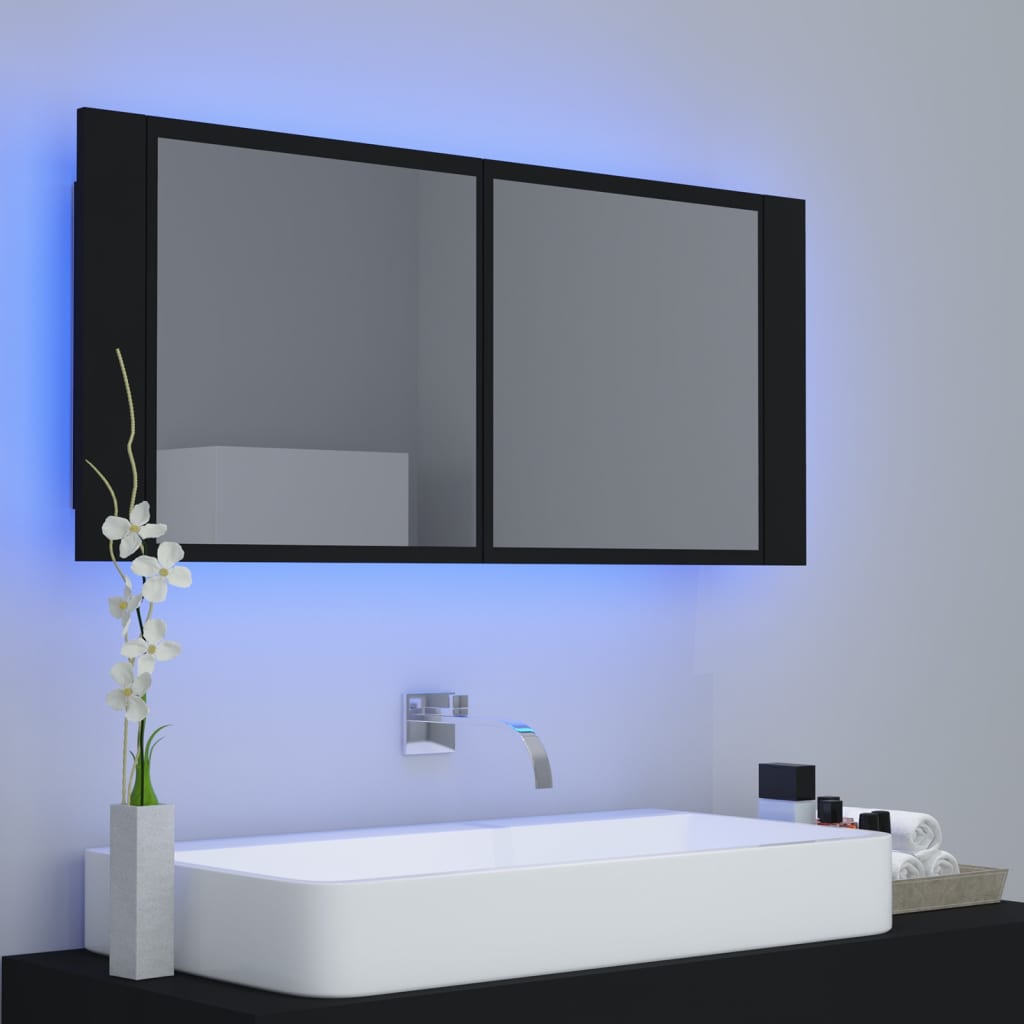 Badrumsspegel Spegelskåp LED Svart 100x12x45 cm akryl