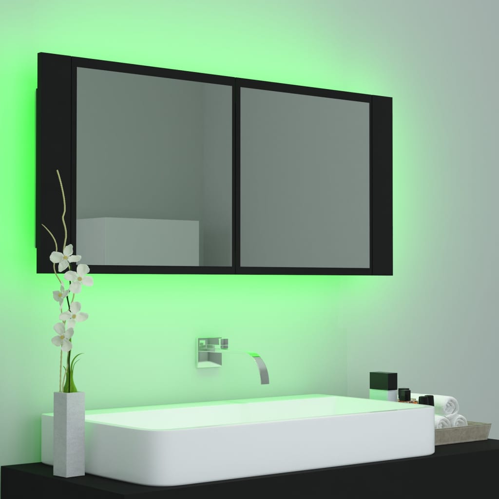 Badrumsspegel Spegelskåp LED Svart 100x12x45 cm akryl