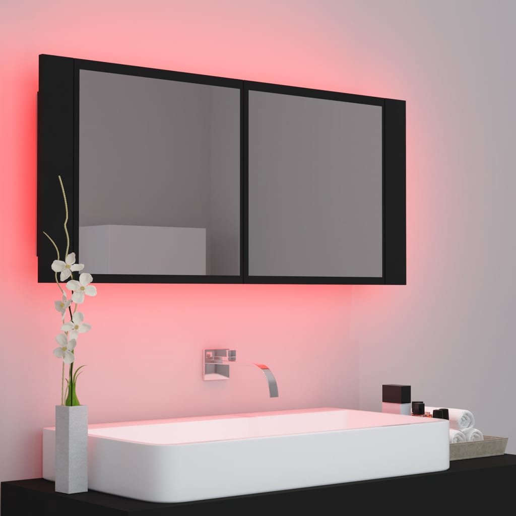 Badrumsspegel Spegelskåp LED Svart 100x12x45 cm akryl