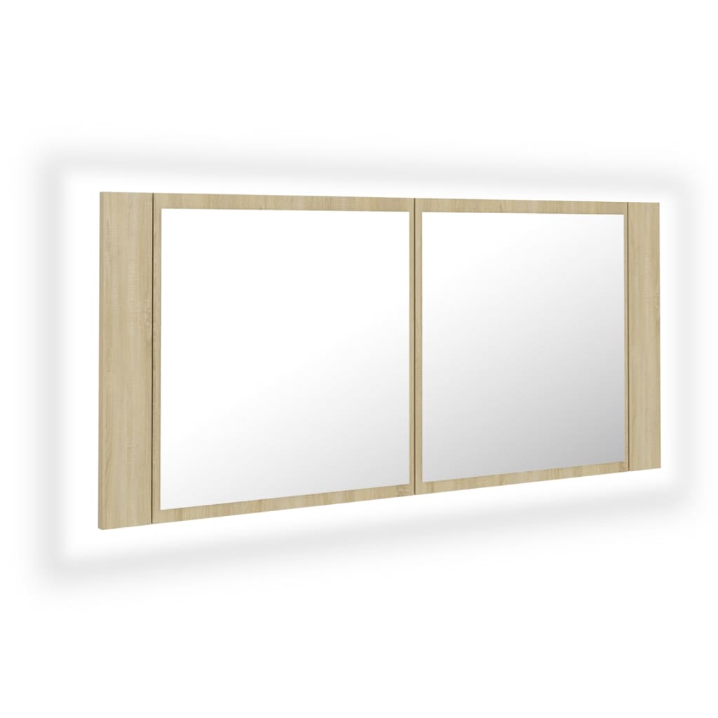 Badrumsspegel Spegelskåp LED Sonoma Ek 100x12x45 cm akryl