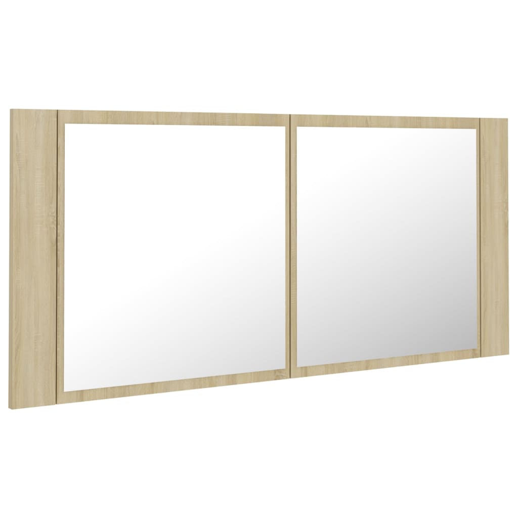 Badrumsspegel Spegelskåp LED Sonoma Ek 100x12x45 cm akryl