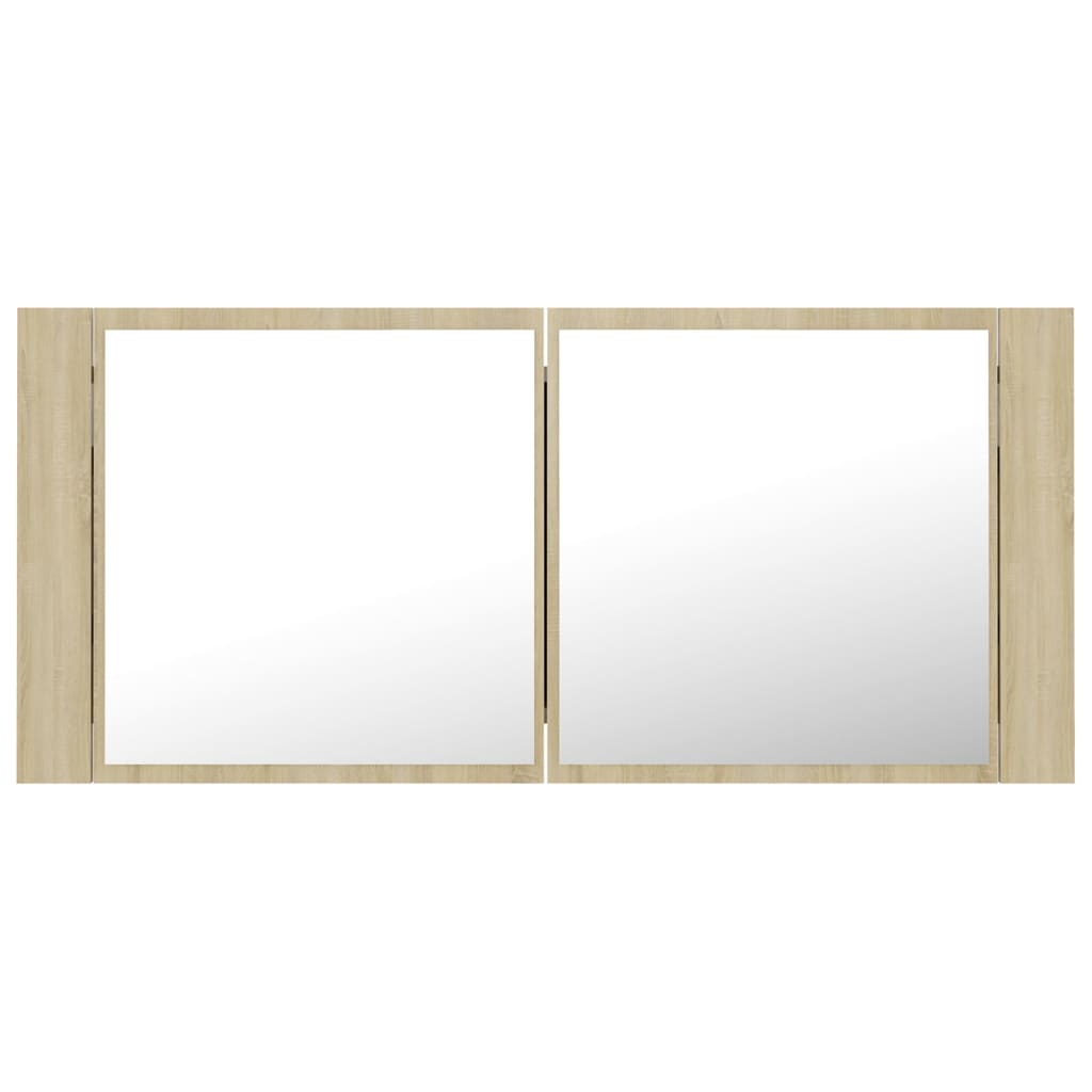 Badrumsspegel Spegelskåp LED Sonoma Ek 100x12x45 cm akryl
