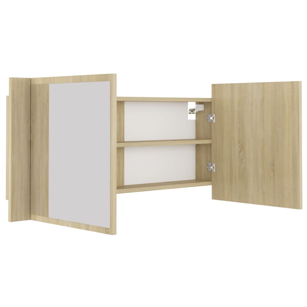 Badrumsspegel Spegelskåp LED Sonoma Ek 100x12x45 cm akryl