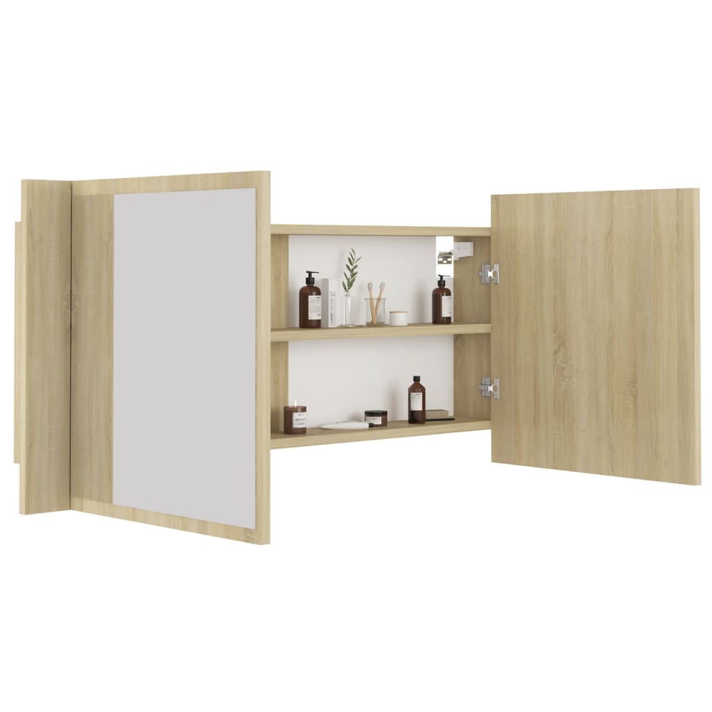 Badrumsspegel Spegelskåp LED Sonoma Ek 100x12x45 cm akryl