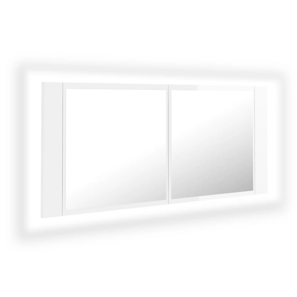 Badrumsspegel Spegelskåp LED Högglans Vit 100x12x45 cm akryl