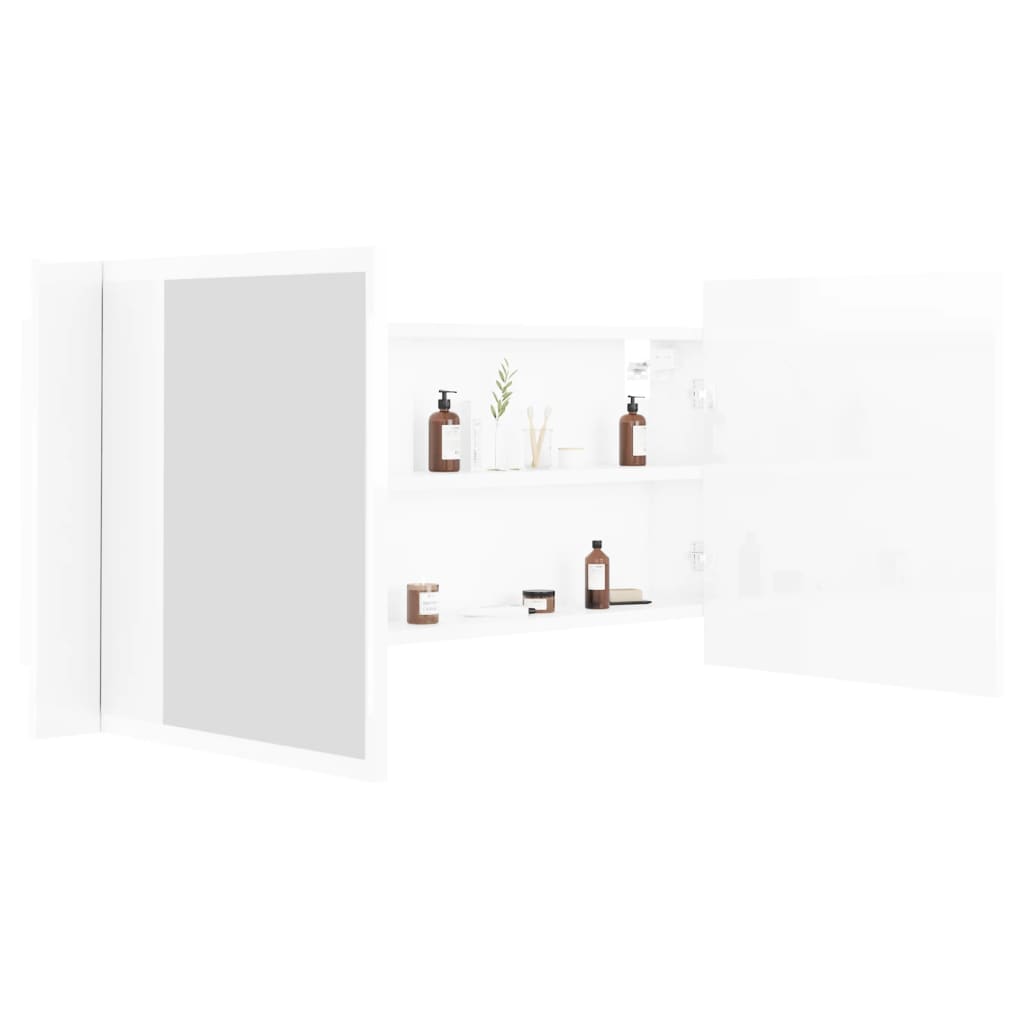 Badrumsspegel Spegelskåp LED Högglans Vit 100x12x45 cm akryl