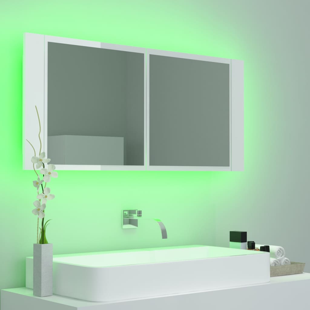 Badrumsspegel Spegelskåp LED Högglans Vit 100x12x45 cm akryl