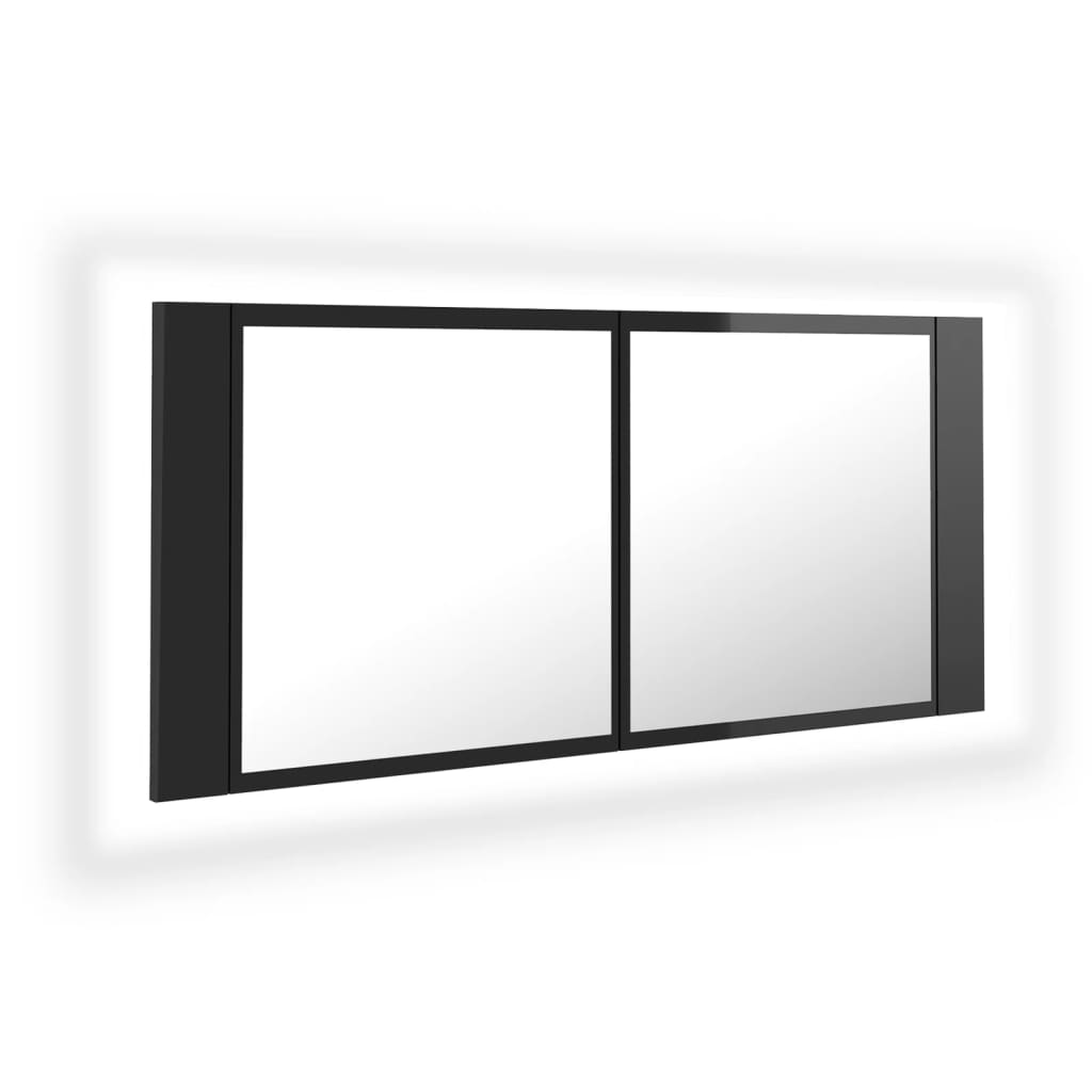 Badrumsspegel Spegelskåp LED Högglans Svart 100x12x45 cm akryl
