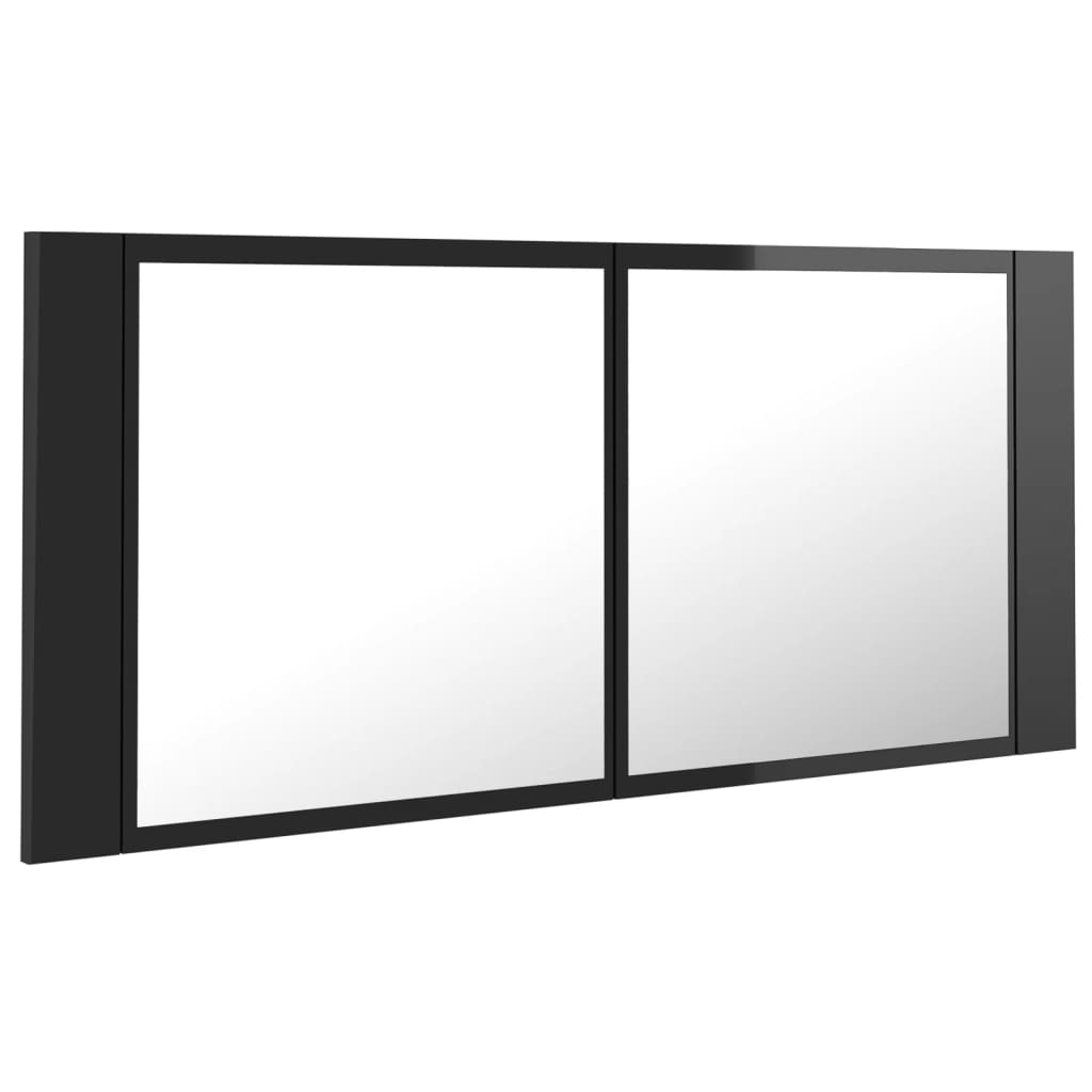 Badrumsspegel Spegelskåp LED Högglans Svart 100x12x45 cm akryl