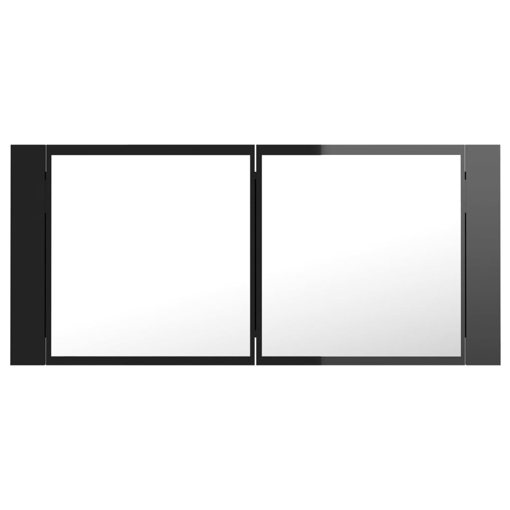 Badrumsspegel Spegelskåp LED Högglans Svart 100x12x45 cm akryl