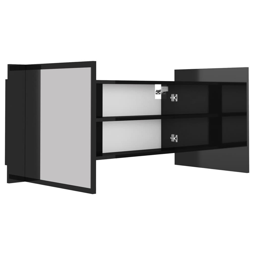 Badrumsspegel Spegelskåp LED Högglans Svart 100x12x45 cm akryl