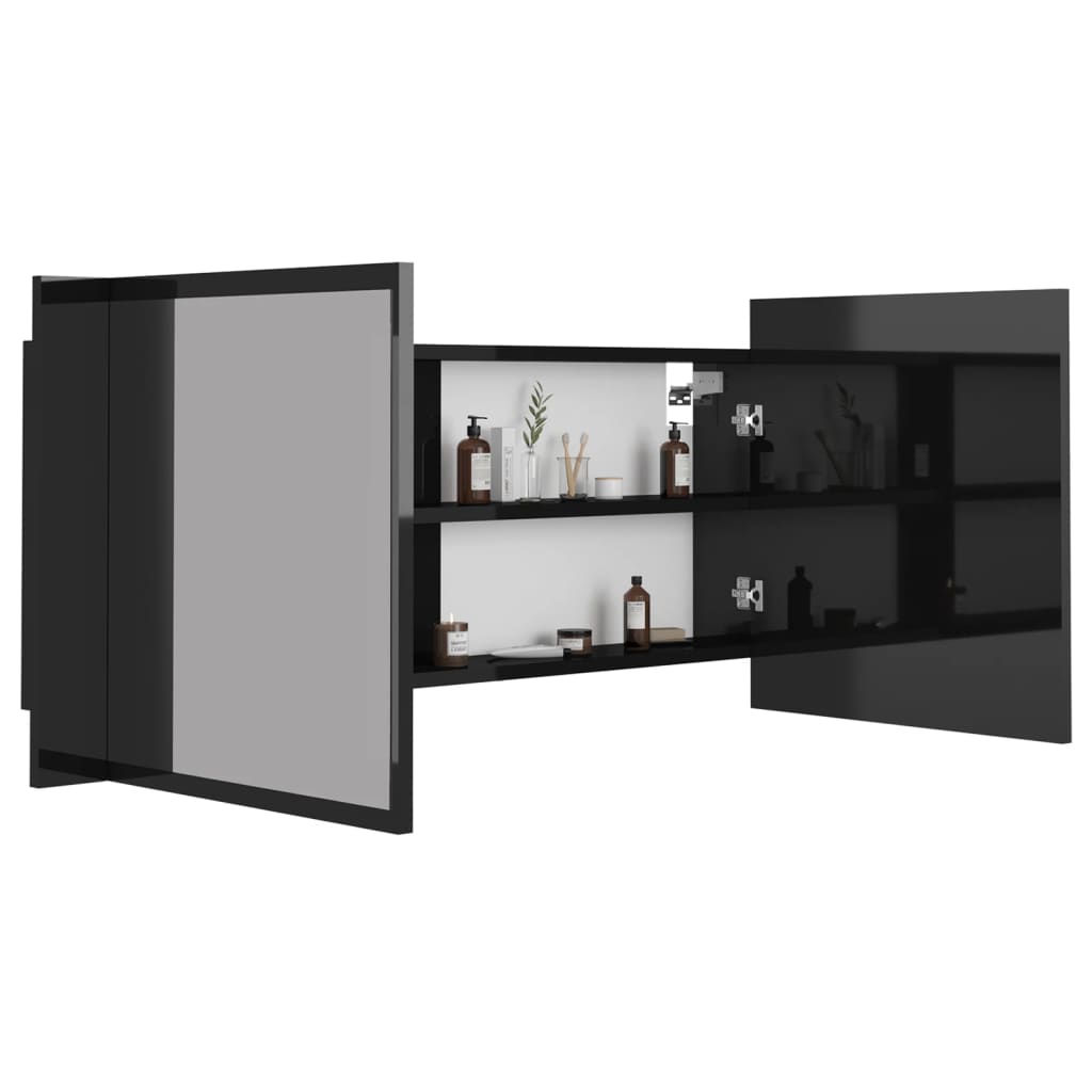 Badrumsspegel Spegelskåp LED Högglans Svart 100x12x45 cm akryl