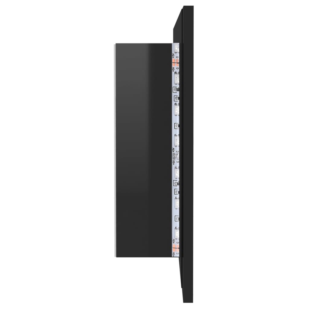 Badrumsspegel Spegelskåp LED Högglans Svart 100x12x45 cm akryl