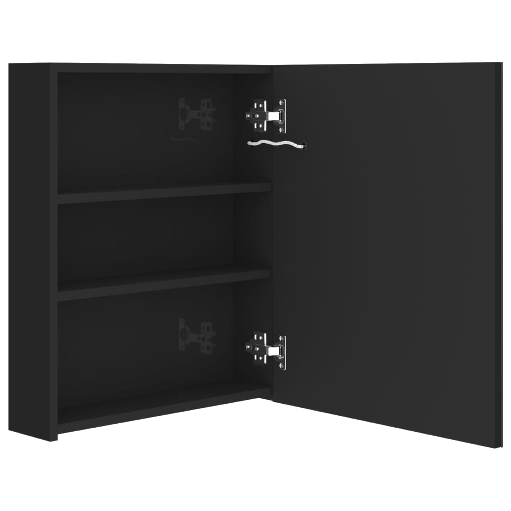 Badrumsspegel Spegelskåp LED Högglans Svart 50x14x60 cm