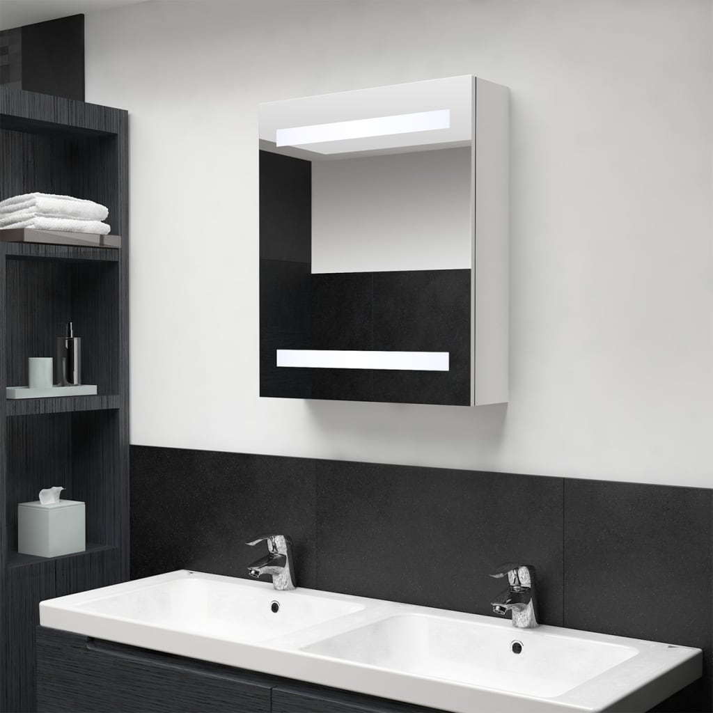 Badrumsspegel Spegelskåp LED Högglans Vit 50x14x60 cm