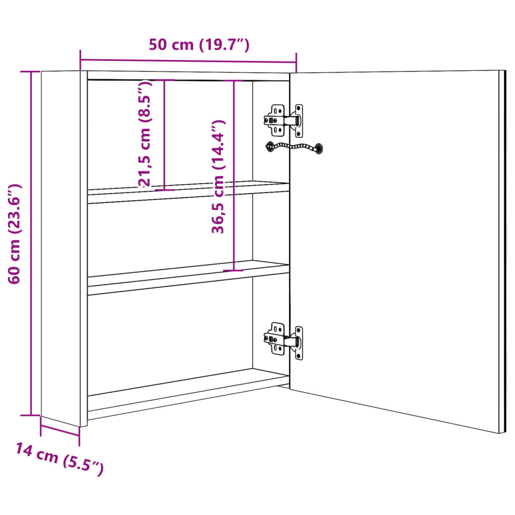 Badrumsspegel Spegelskåp LED antracit 50x14x60 cm