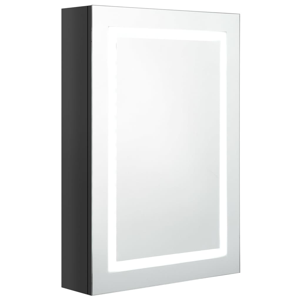 Badrumsspegel Spegelskåp LED Högglans Svart 50x13x70 cm