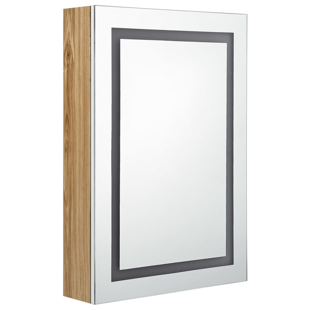 Badrumsspegel Spegelskåp LED Vit och Ek 50x13x70 cm