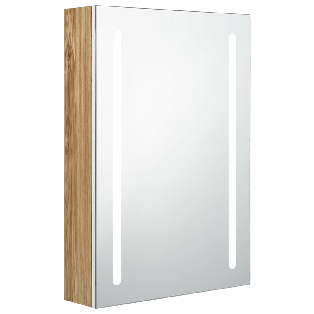 Badrumsspegel Spegelskåp LED Vit och Ek 50x13x70 cm