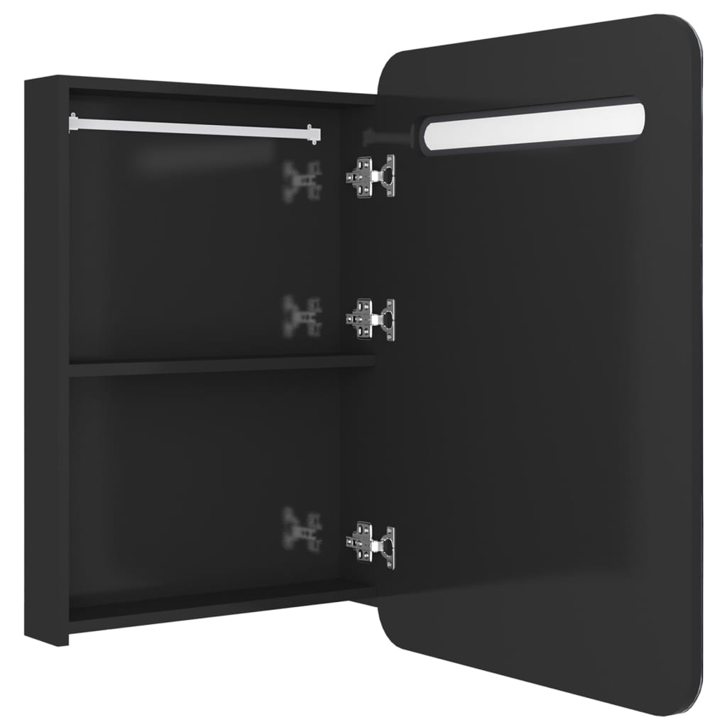 Badrumsspegel Spegelskåp LED Högglans Svart 60x11x80 cm
