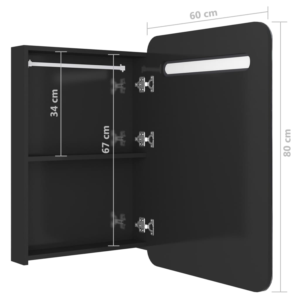 Badrumsspegel Spegelskåp LED Högglans Svart 60x11x80 cm