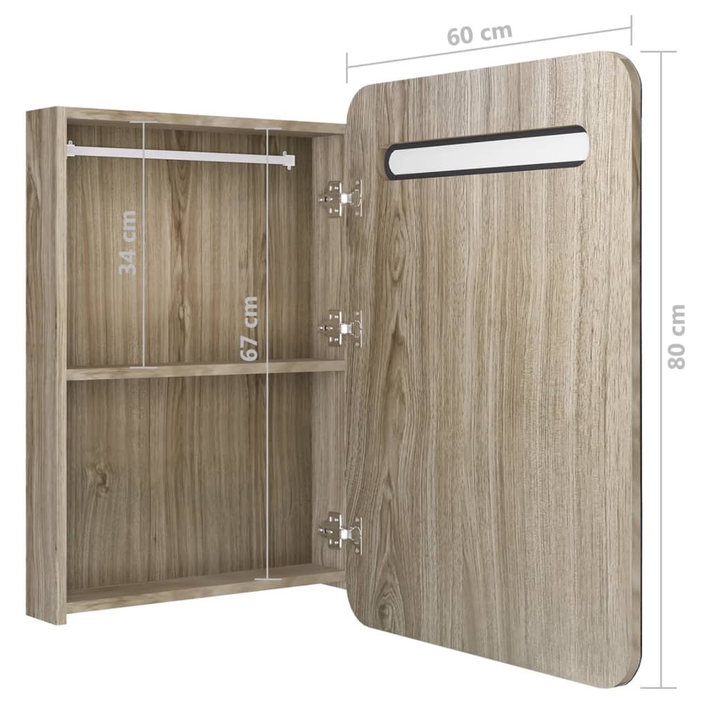 Badrumsspegel Spegelskåp LED Ek 60x11x80 cm