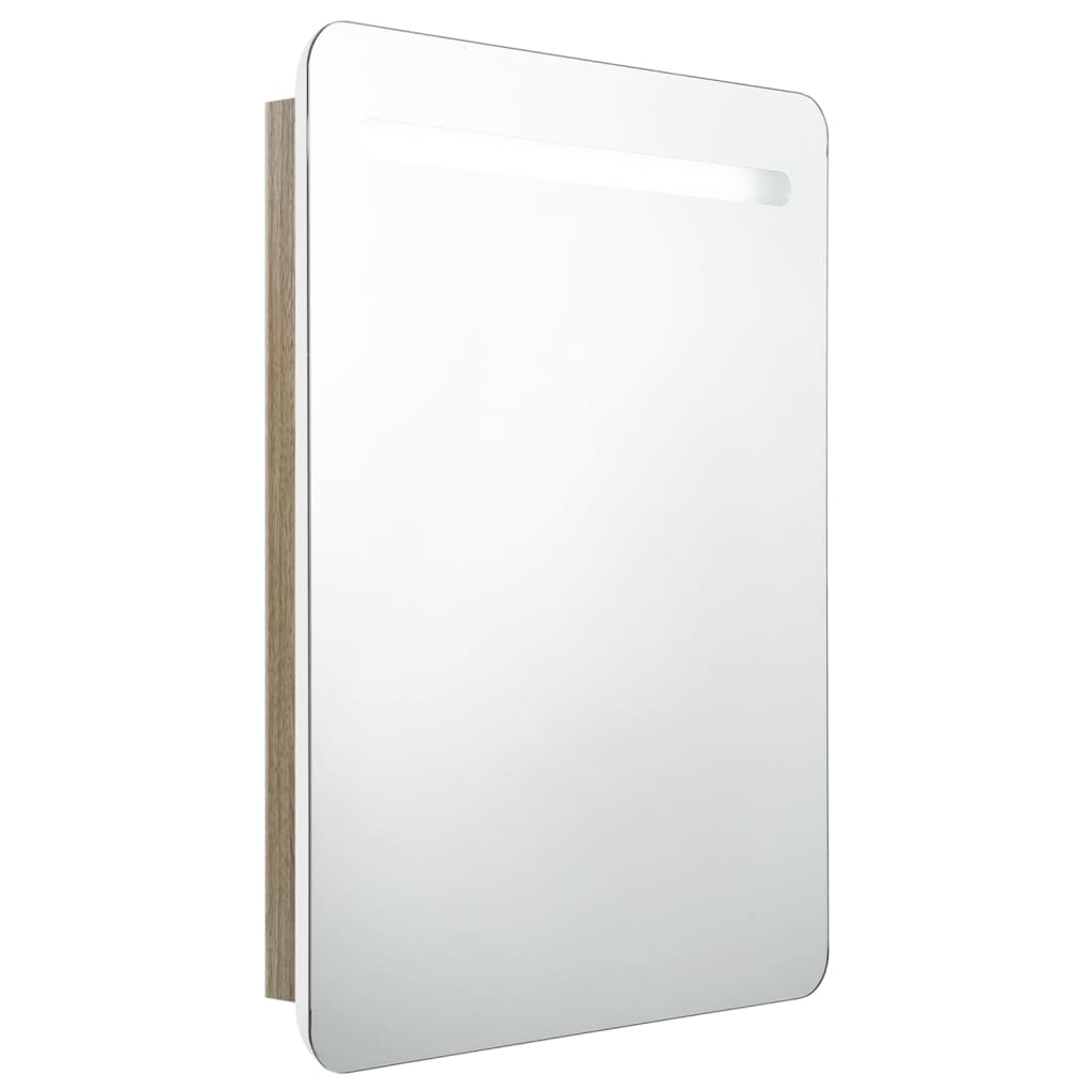 Badrumsspegel Spegelskåp LED Vit och Ek 60x11x80 cm