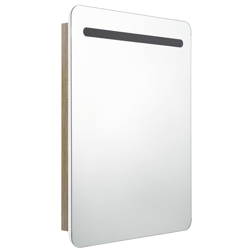 Badrumsspegel Spegelskåp LED Vit och Ek 60x11x80 cm