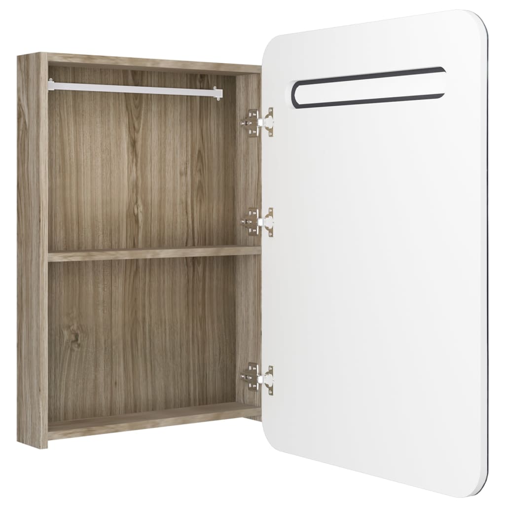 Badrumsspegel Spegelskåp LED Vit och Ek 60x11x80 cm