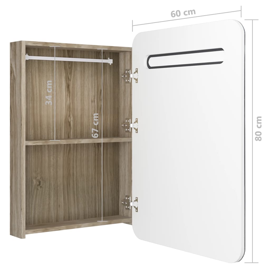 Badrumsspegel Spegelskåp LED Vit och Ek 60x11x80 cm