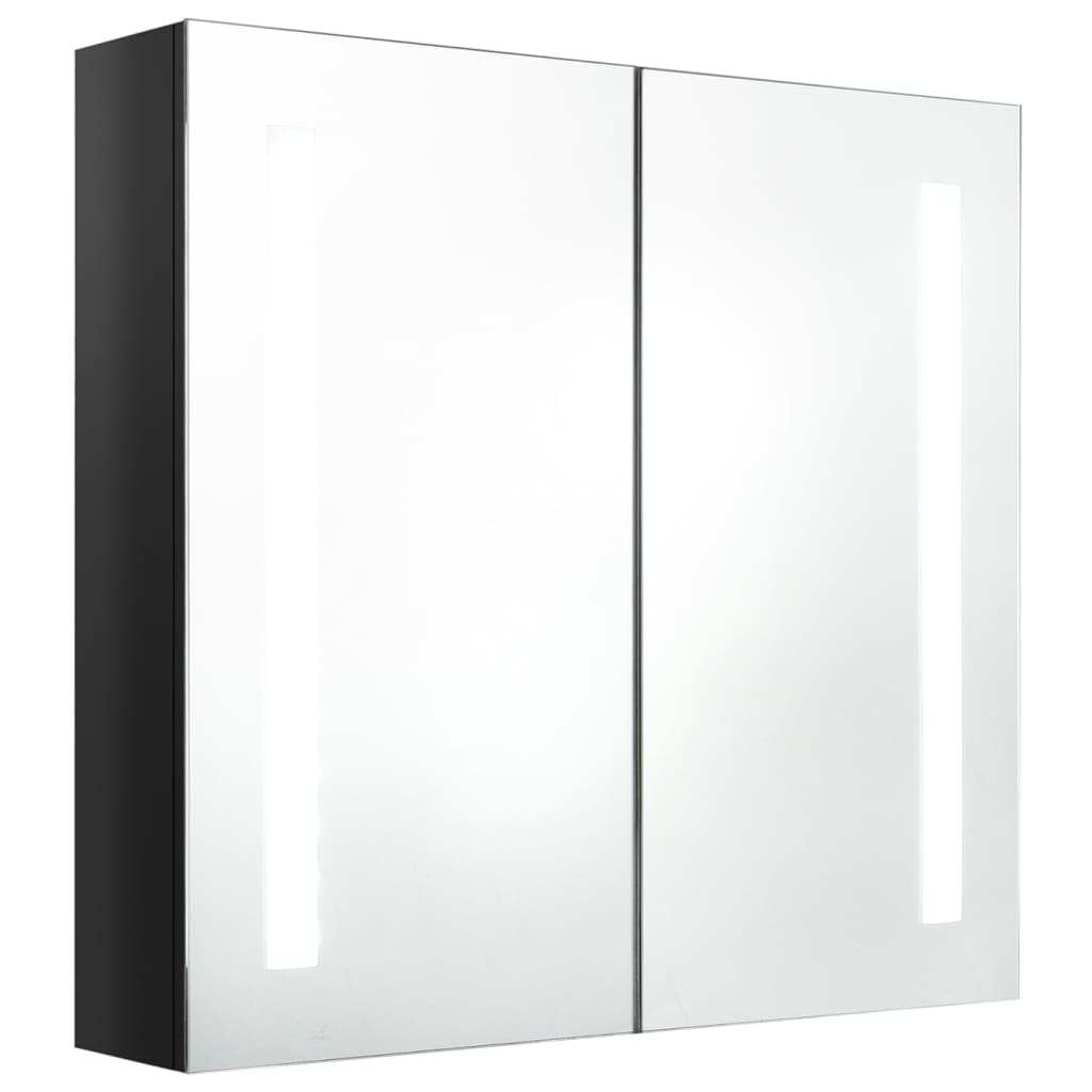 Badrumsspegel Spegelskåp LED Högglans Svart 62x14x60 cm