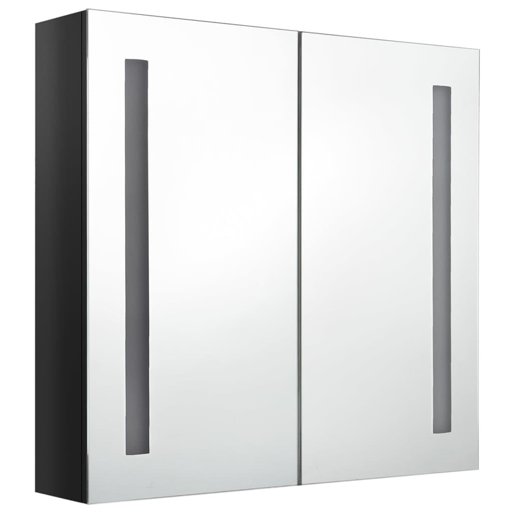 Badrumsspegel Spegelskåp LED Högglans Svart 62x14x60 cm