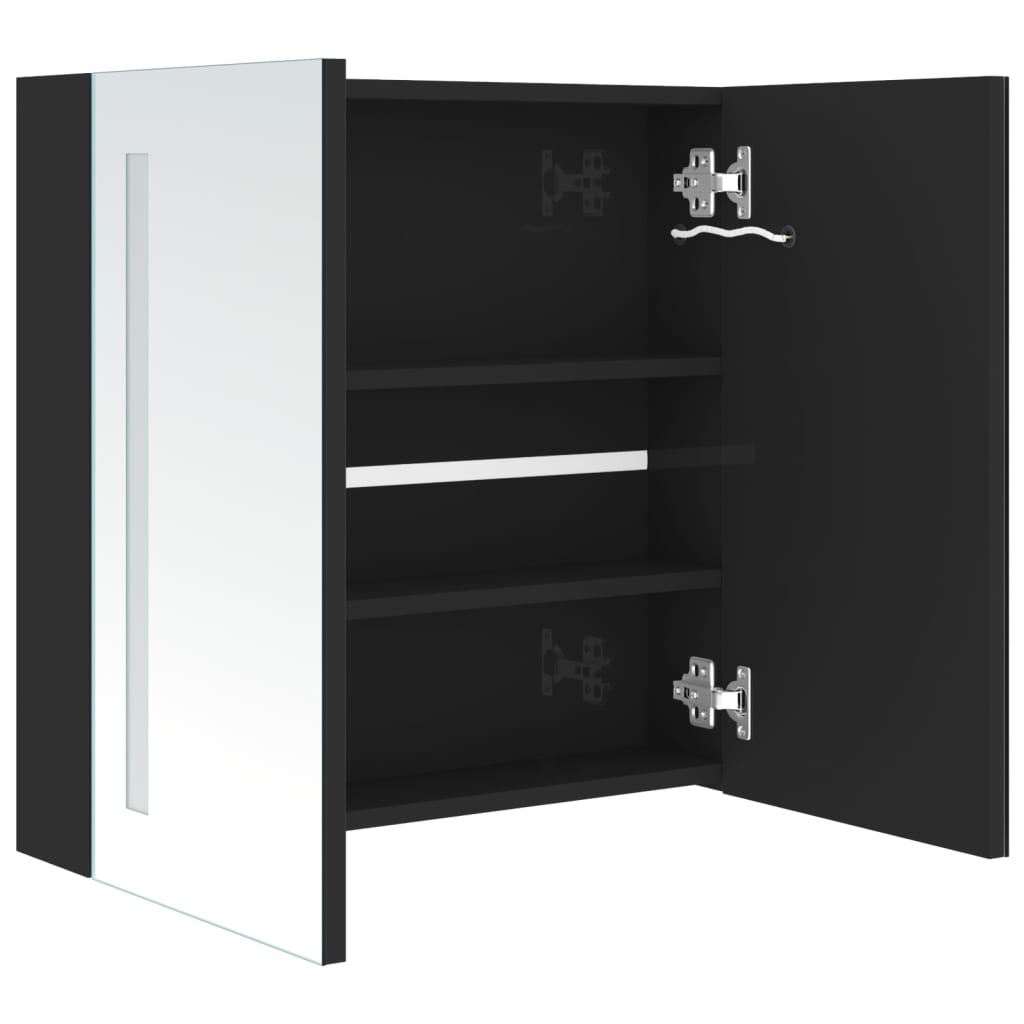 Badrumsspegel Spegelskåp LED Högglans Svart 62x14x60 cm