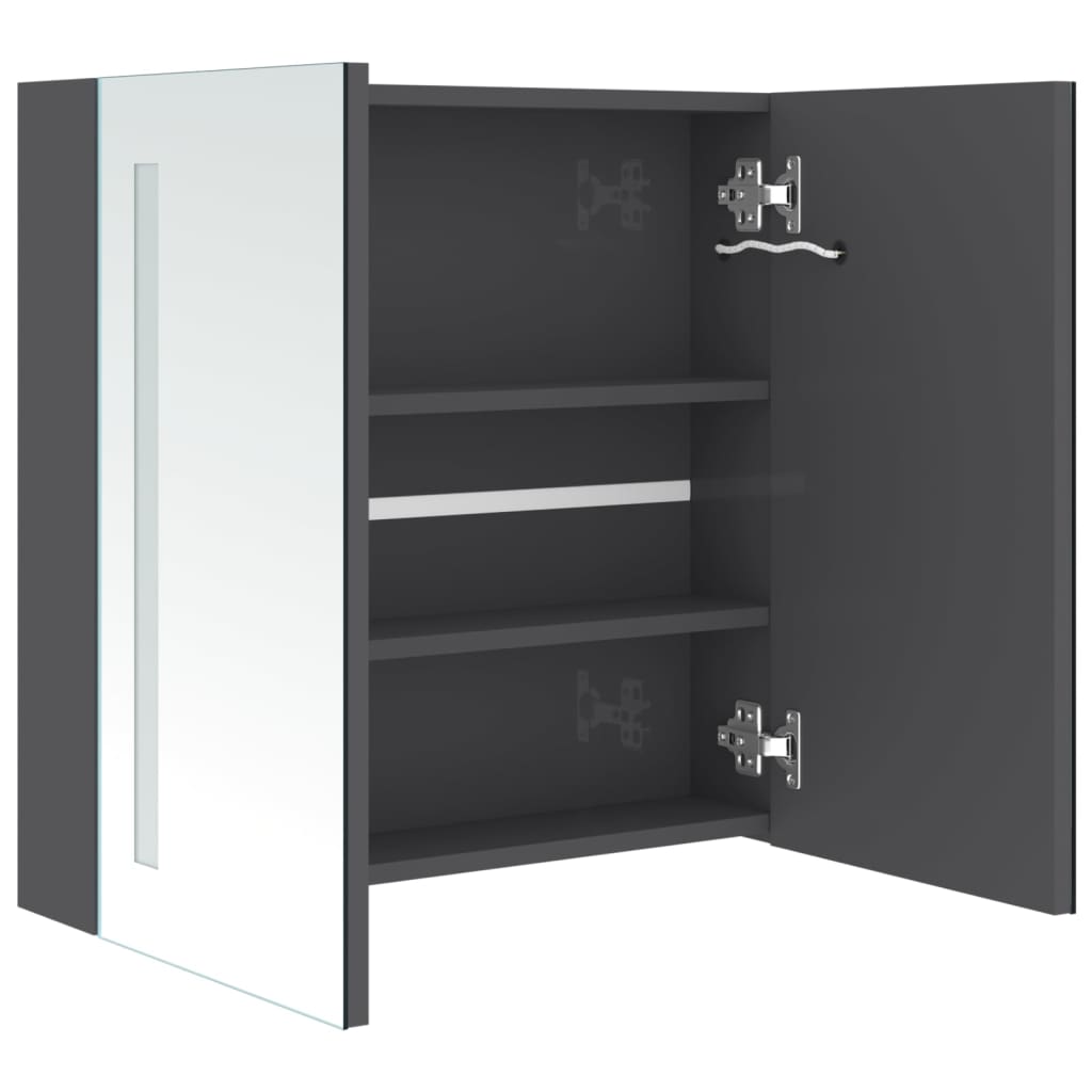 Badrumsspegel Spegelskåp LED Högglans Grå 62x14x60 cm