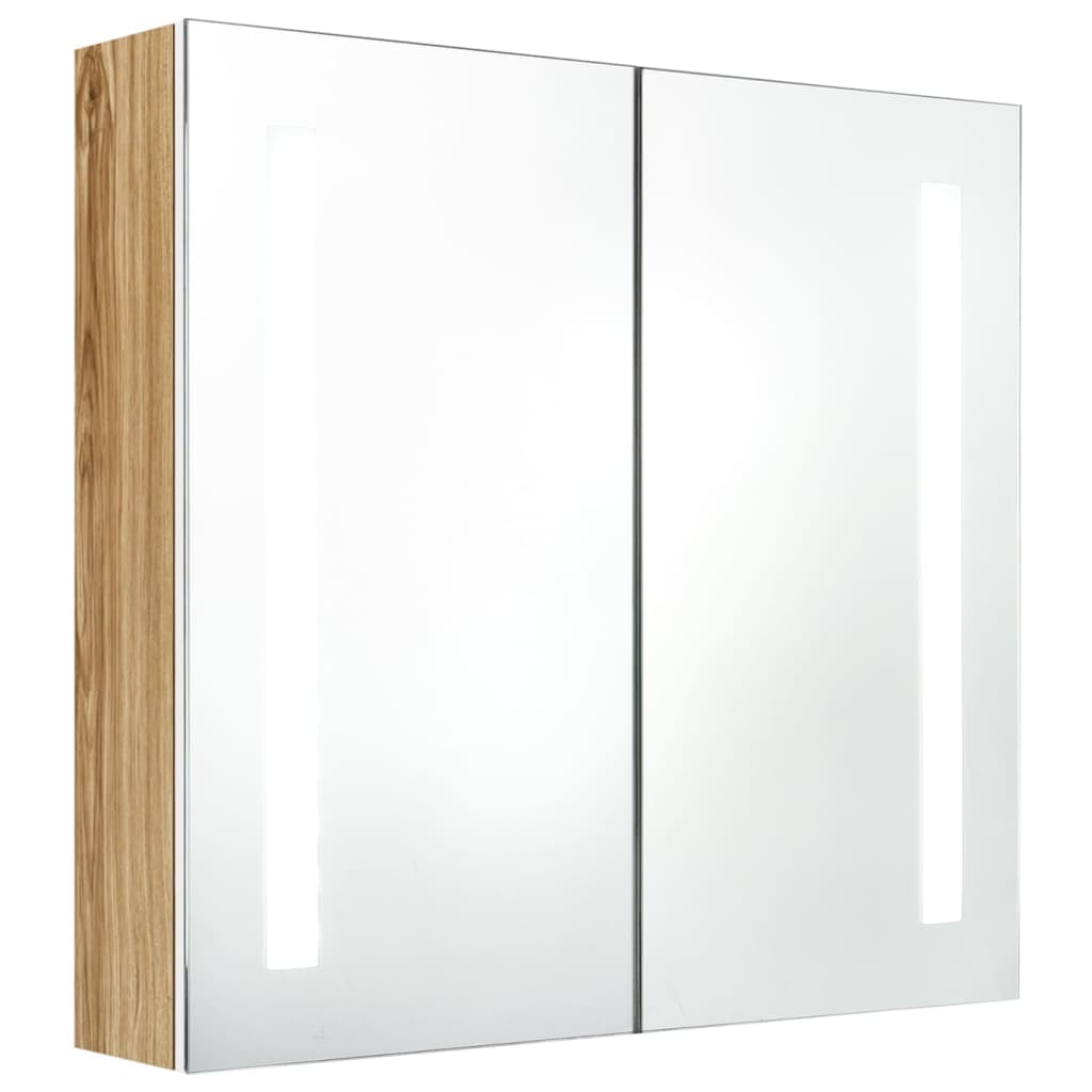 Badrumsspegel Spegelskåp LED Vit och Ek 62x14x60 cm
