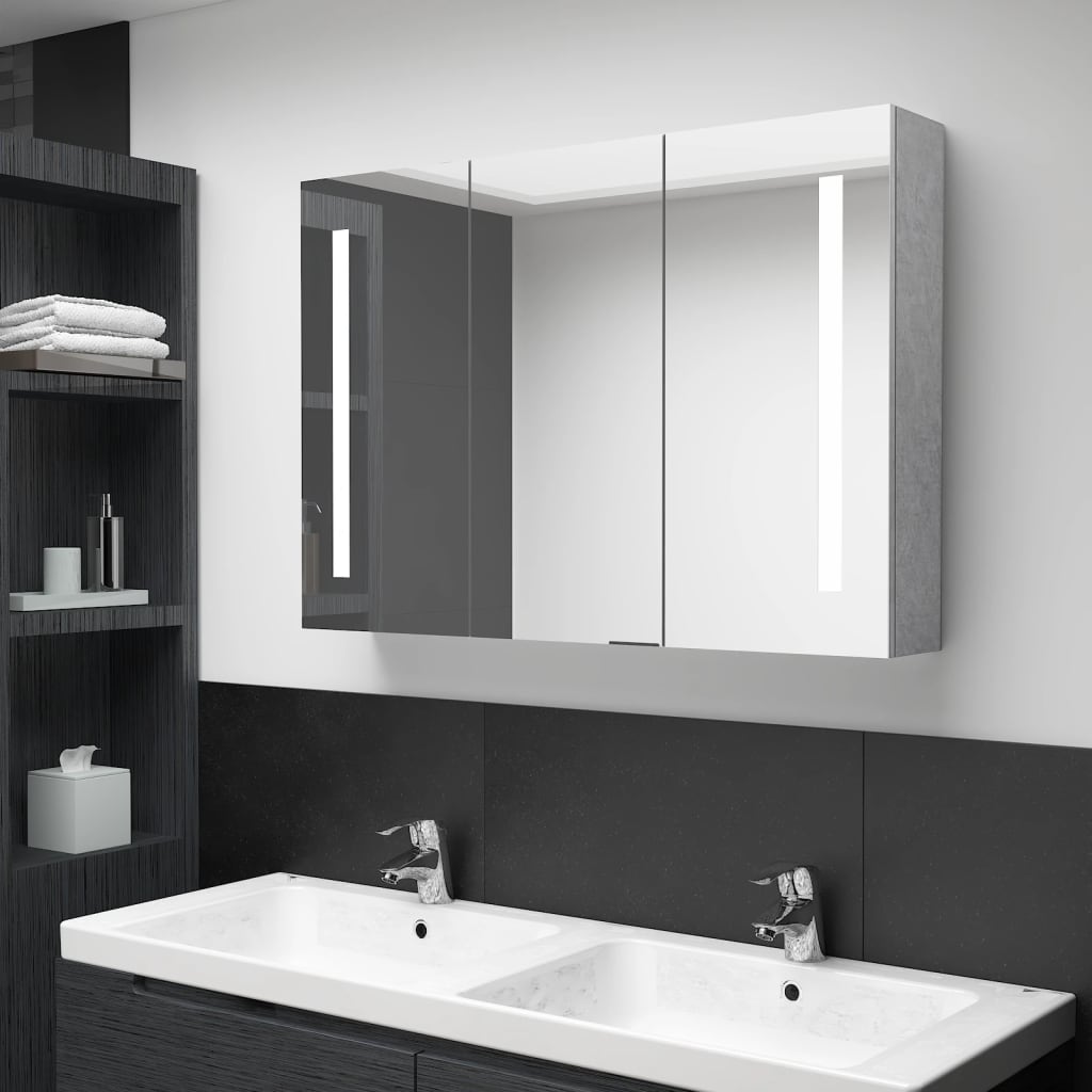 Badrumsspegel Spegelskåp LED Betonggrå 89x14x62 cm
