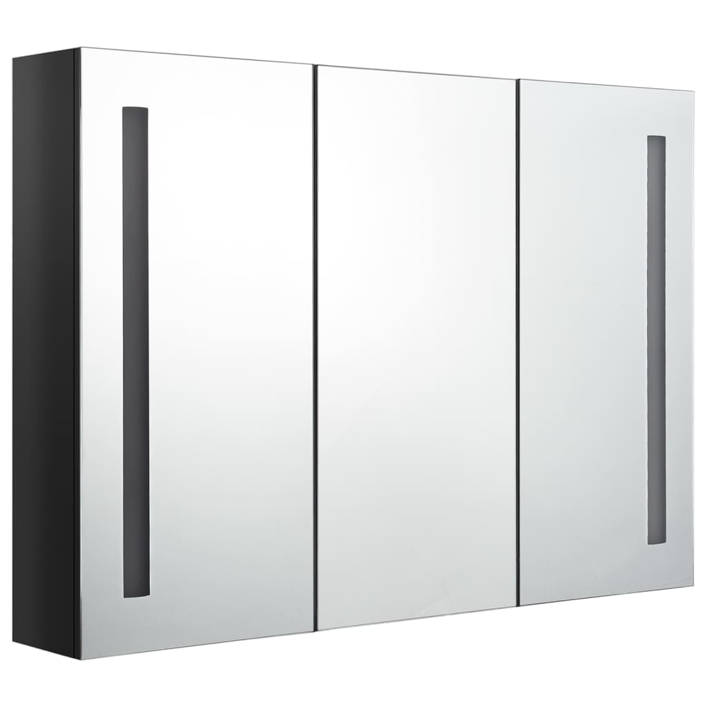 Badrumsspegel Spegelskåp LED 89x14x62 cm glänsande svart