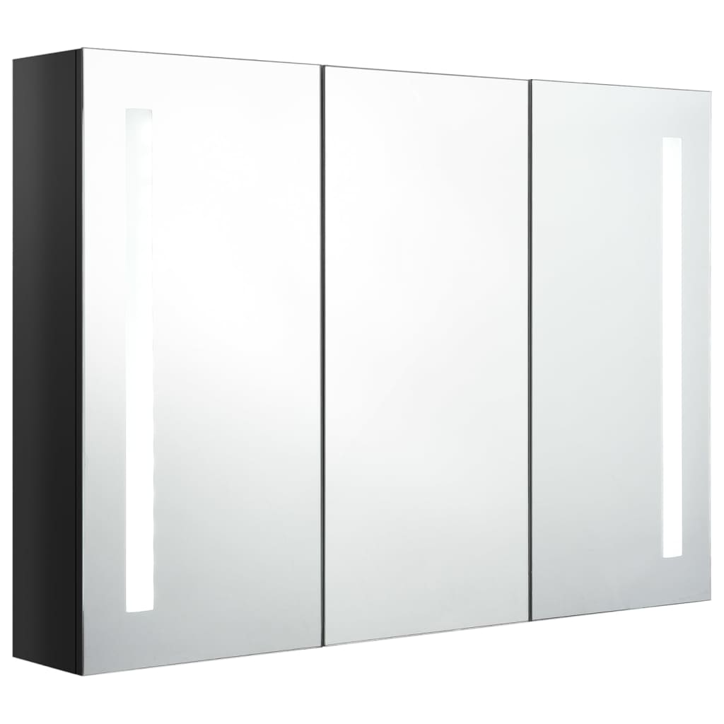 Badrumsspegel Spegelskåp LED 89x14x62 cm glänsande svart