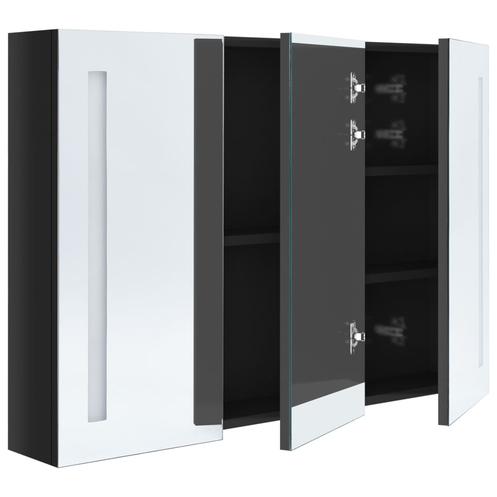 Badrumsspegel Spegelskåp LED 89x14x62 cm glänsande svart