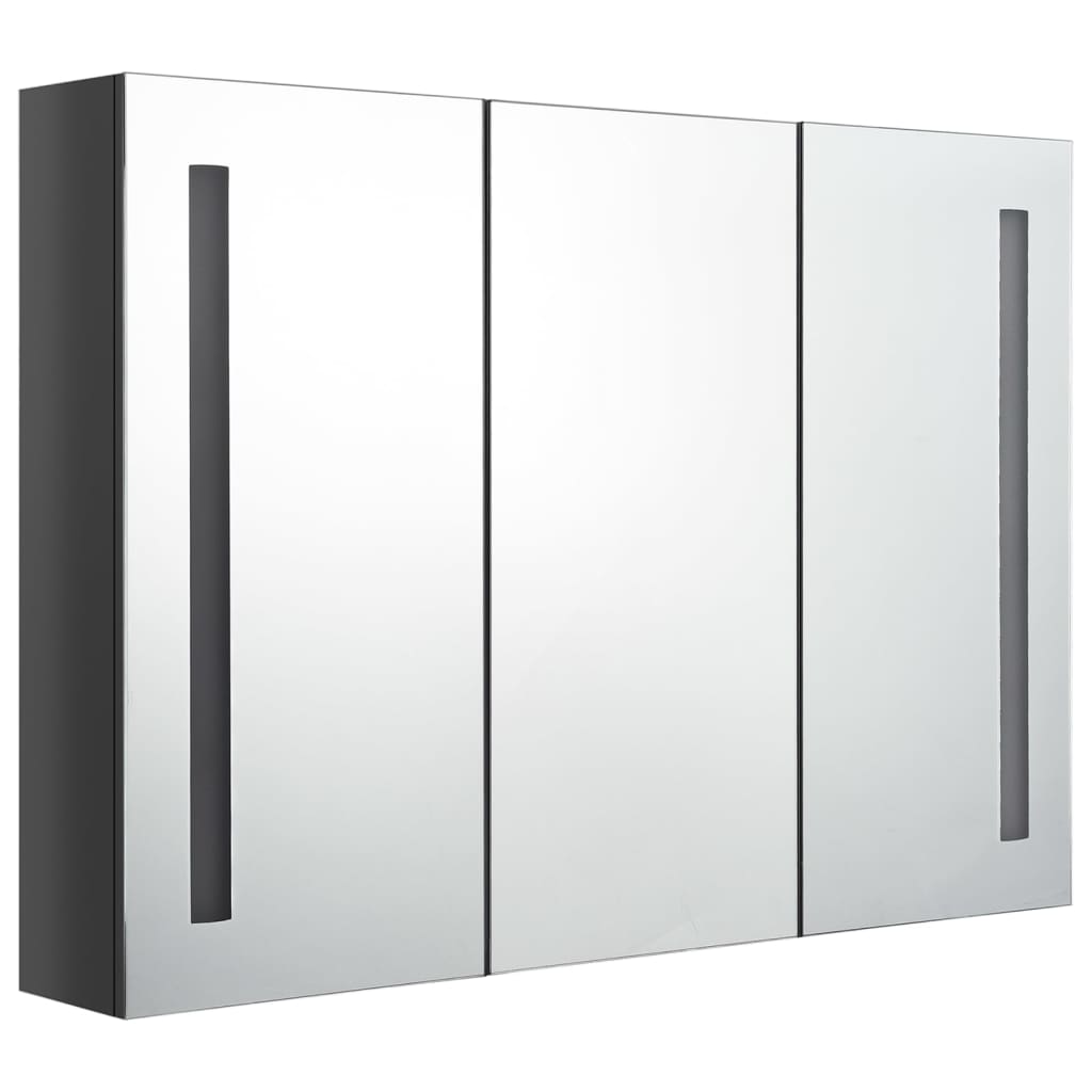 Badrumsspegel Spegelskåp LED 89x14x62 cm glänsande grå