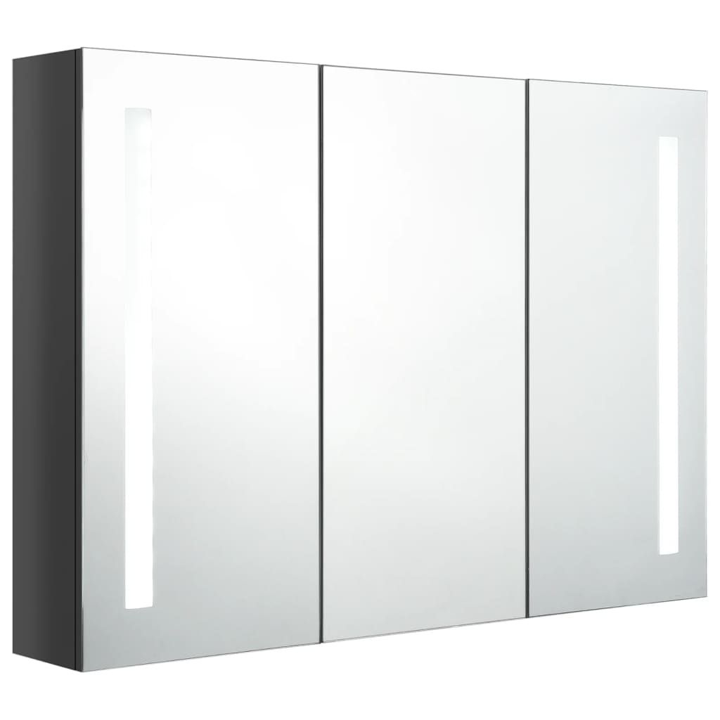 Badrumsspegel Spegelskåp LED 89x14x62 cm glänsande grå