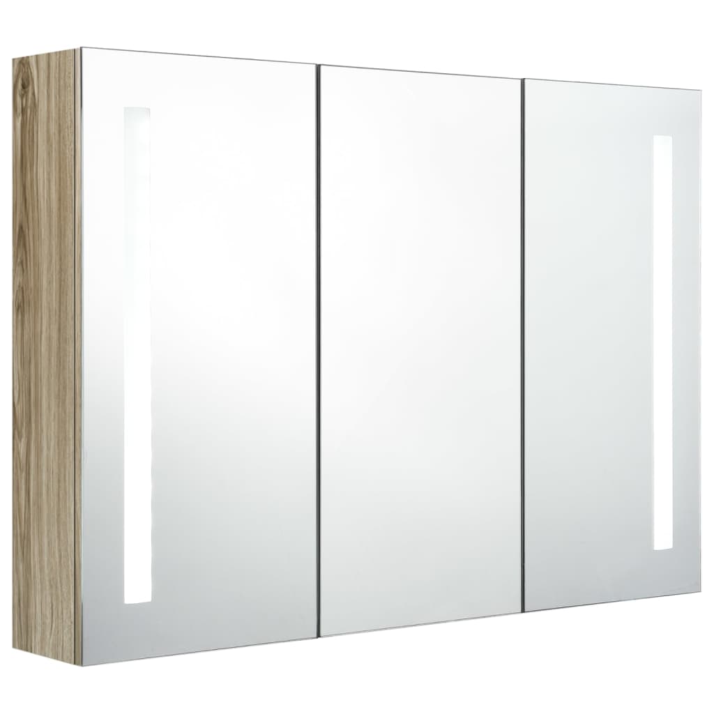 Badrumsspegel Spegelskåp LED 89x14x62 cm ek